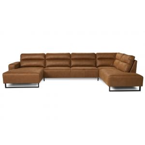 Bank Entrado Chaise Longue vs Links+Tussenelement 3-Zits+Ottomane vs Rechts Microleder Cabrio Cognac