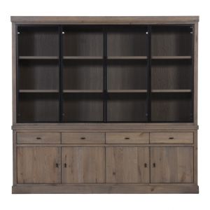 Buffetkast Holmgard (dressoir 4d/4l+vitrine 4 metalen glasdeuren) eiken 48 turf Top:strak