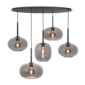 H5474.01 Hanglamp Bellini 5-L Zwart/Smoke 100x35 cm