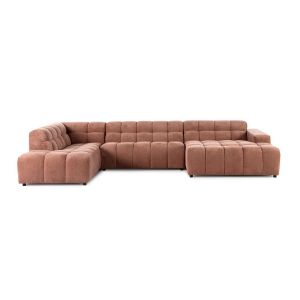 Hoekbank Malaga Ottomaan+2-Zits ZA+Longchair Stof Morbi (B) 24 Rosewood Poot: Zwart Plastic 10110054